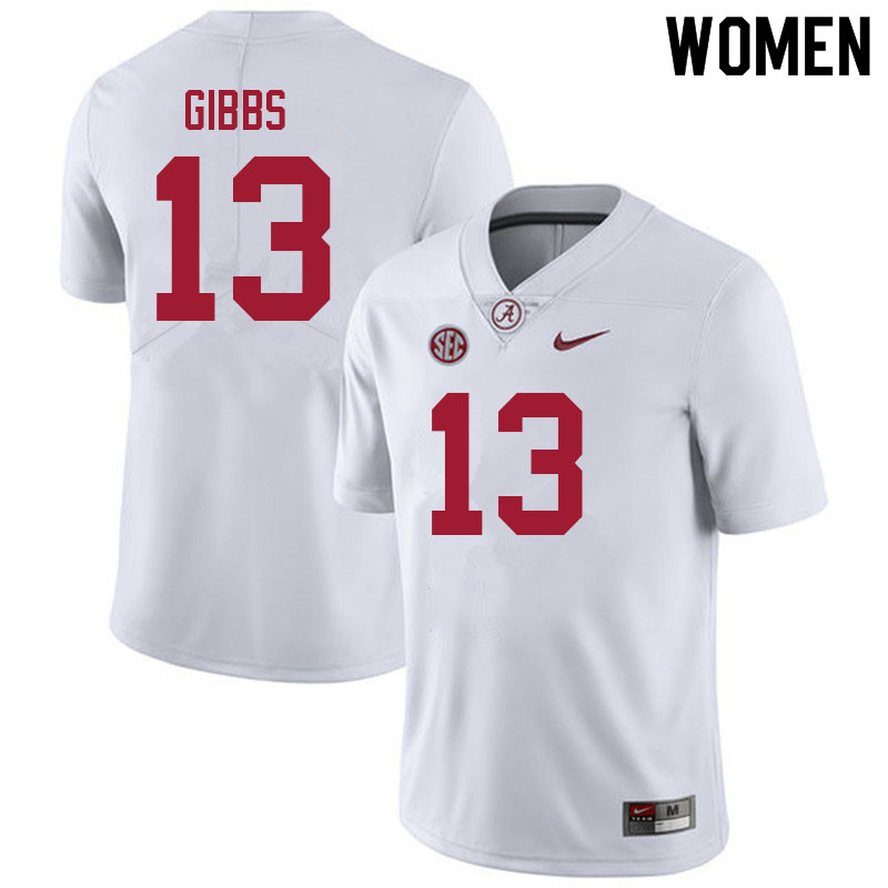 Women #13 Jahmyr Gibbs Alabama White Tide College Football Jerseys Sale-White